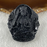 Type A Opaque Black Omphacite Jadeite Good Vs Evil Akasagarbha Bodhissattva Pendant Ox and Tiger Zodiac Guardian 45.77g 50.8 by 43.8 by 13.1mm - Huangs Jadeite and Jewelry Pte Ltd