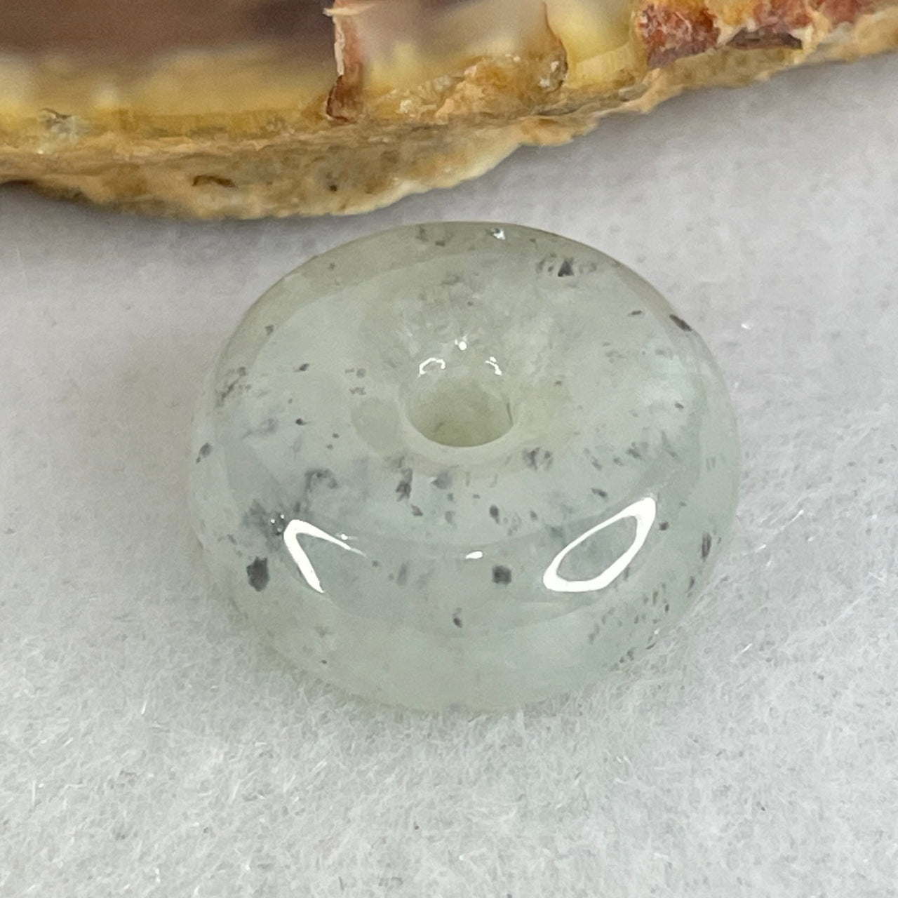 Type A Semi Icy Wuji Grey Spots Jadeite Ping An Kou Charm/Pendant 3.28g 15.0 by 6.8mm - Huangs Jadeite and Jewelry Pte Ltd