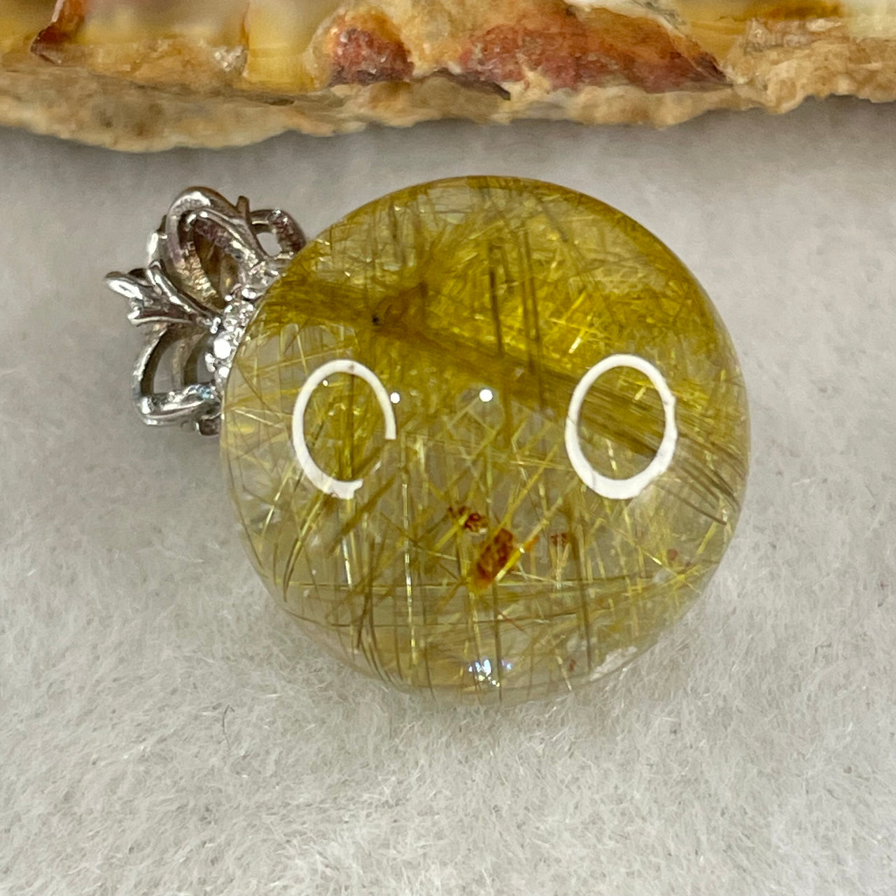 Good Grade Natural Golden Rutilated Quartz Bead in S925 Silver with Cubic Zirconia Pendant 6.45g 16.0mm - Huangs Jadeite and Jewelry Pte Ltd