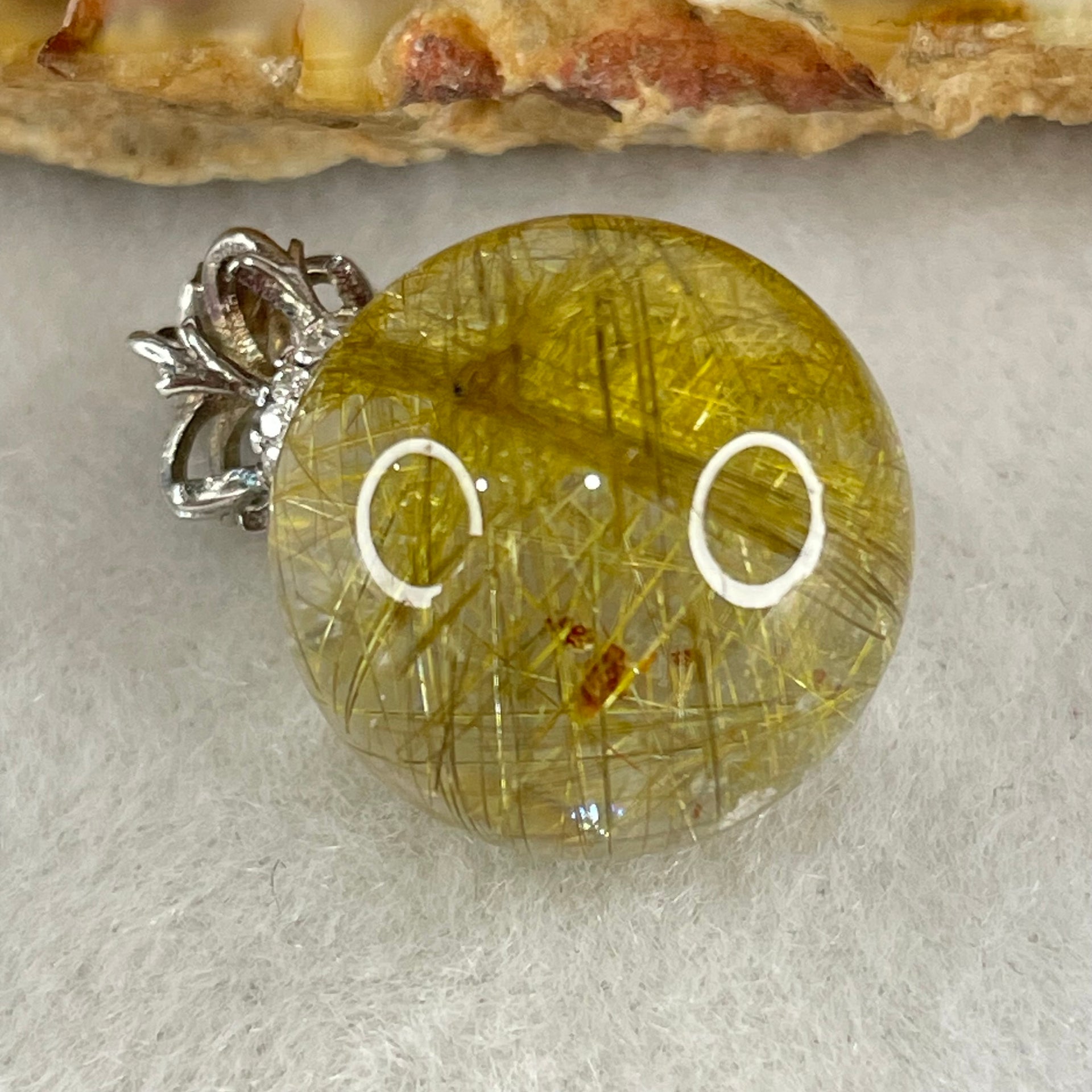 Good Grade Natural Golden Rutilated Quartz Bead in S925 Silver with Cubic Zirconia Pendant 6.45g 16.0mm - Huangs Jadeite and Jewelry Pte Ltd