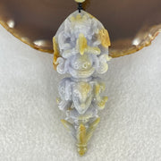 Type A Deep Lavender with Brownish Patches Jadeite Acala on 3 Elephants and Dagger Pendant Necklace 72.27g 89.6 by 34.0 by 20.3mm - Huangs Jadeite and Jewelry Pte Ltd