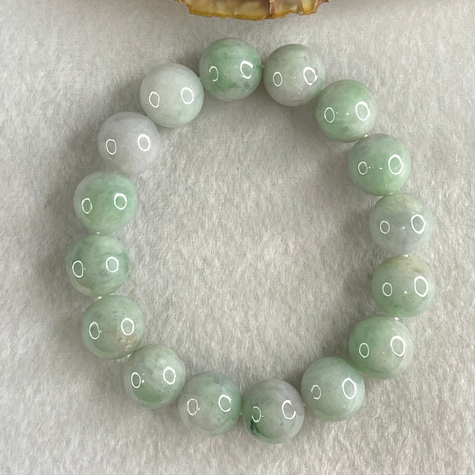 Type A Light Green with Light Lavender with Blueish Green Piao Huan Jadeite Beads Bracelet 47.41g 15cm 12.1mm 16 Beads - Huangs Jadeite and Jewelry Pte Ltd