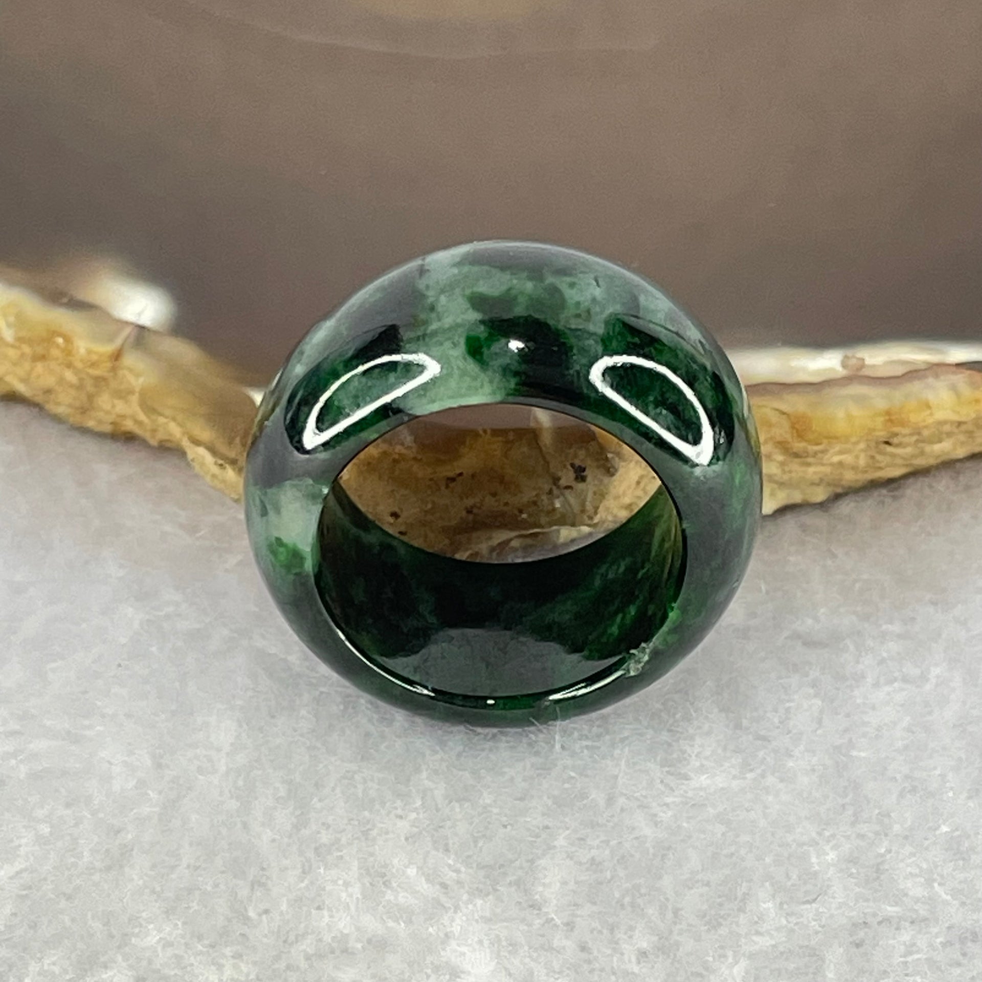 Opaque Type A Old Mine Spicy Green Jadeite Ring 9.56g 12.6 by 4.5mm US8 HK17.8 - Huangs Jadeite and Jewelry Pte Ltd