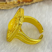 Natural Butterscotch Amber in  Sliver Gold Color Ring (Adjustable Size) 7.21g 10.1 by 6.5 by 3.5mm - Huangs Jadeite and Jewelry Pte Ltd