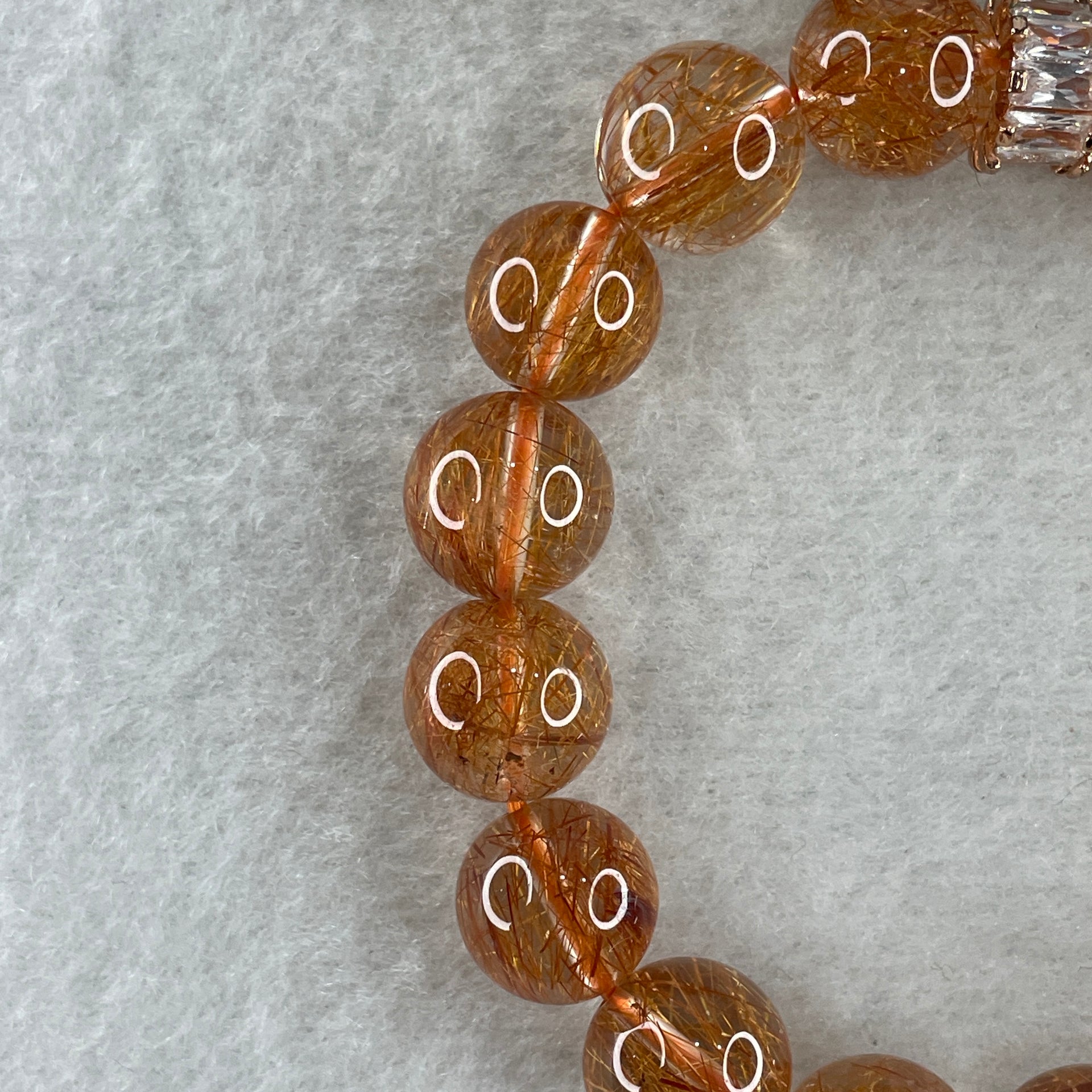 Special Good Grade Natural Reddish Copper Rutilated Quartz Beads Bracelet 36.42g 15cm 11.9mm 16Beads - Huangs Jadeite and Jewelry Pte Ltd