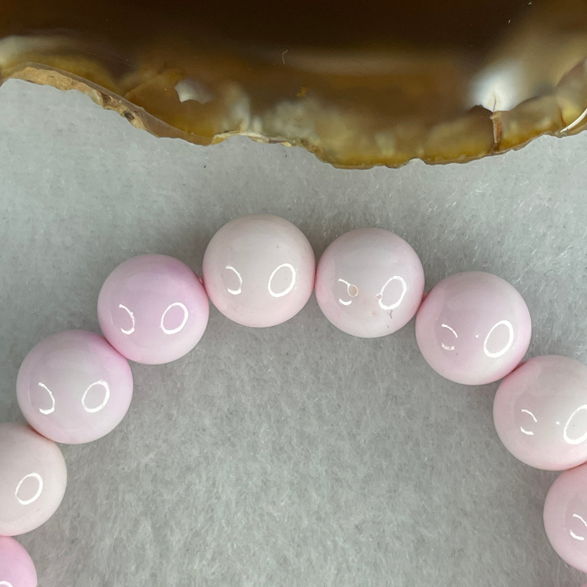 Certified Natural Pink Shell Beads Bracelet | 10.3mm Radiant Mother of Pearl Amulet (32.28g | 15.5cm Wrist | 19 Beads)