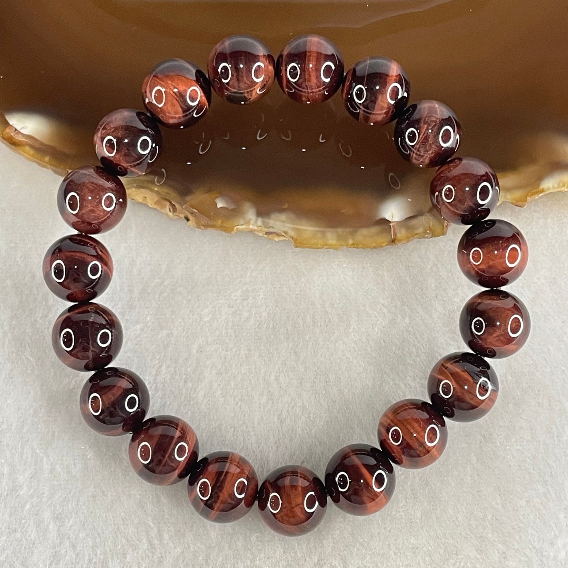 Natural Red Tiger's Eye Quartz Beads Bracelet 29.32g 16cm 10.4mm 19 Beads - Huangs Jadeite and Jewelry Pte Ltd