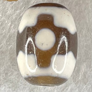 Natural Powerful Tibetan Old Oily Dark Brown With White Agate 3 Eyes Dzi Bead Heavenly Master (Tian Zhu) 三眼天诛 4.25g 17.1 by 12.9mm - Huangs Jadeite and Jewelry Pte Ltd