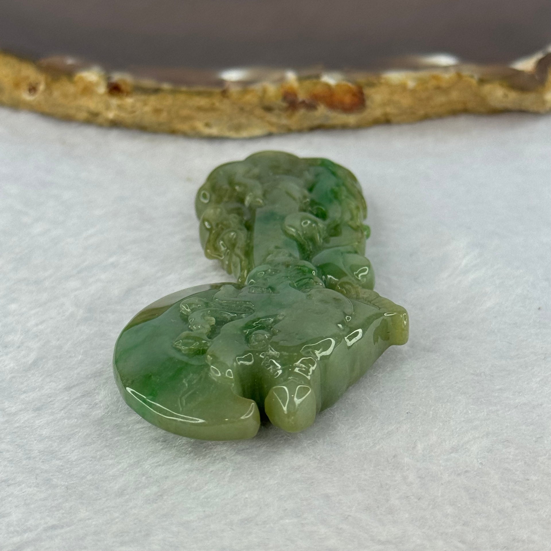 Type A Green Jadeite Dragon Axe with Ingot Pendent 36.64g 69.6 by 36.6 by 11.4mm - Huangs Jadeite and Jewelry Pte Ltd