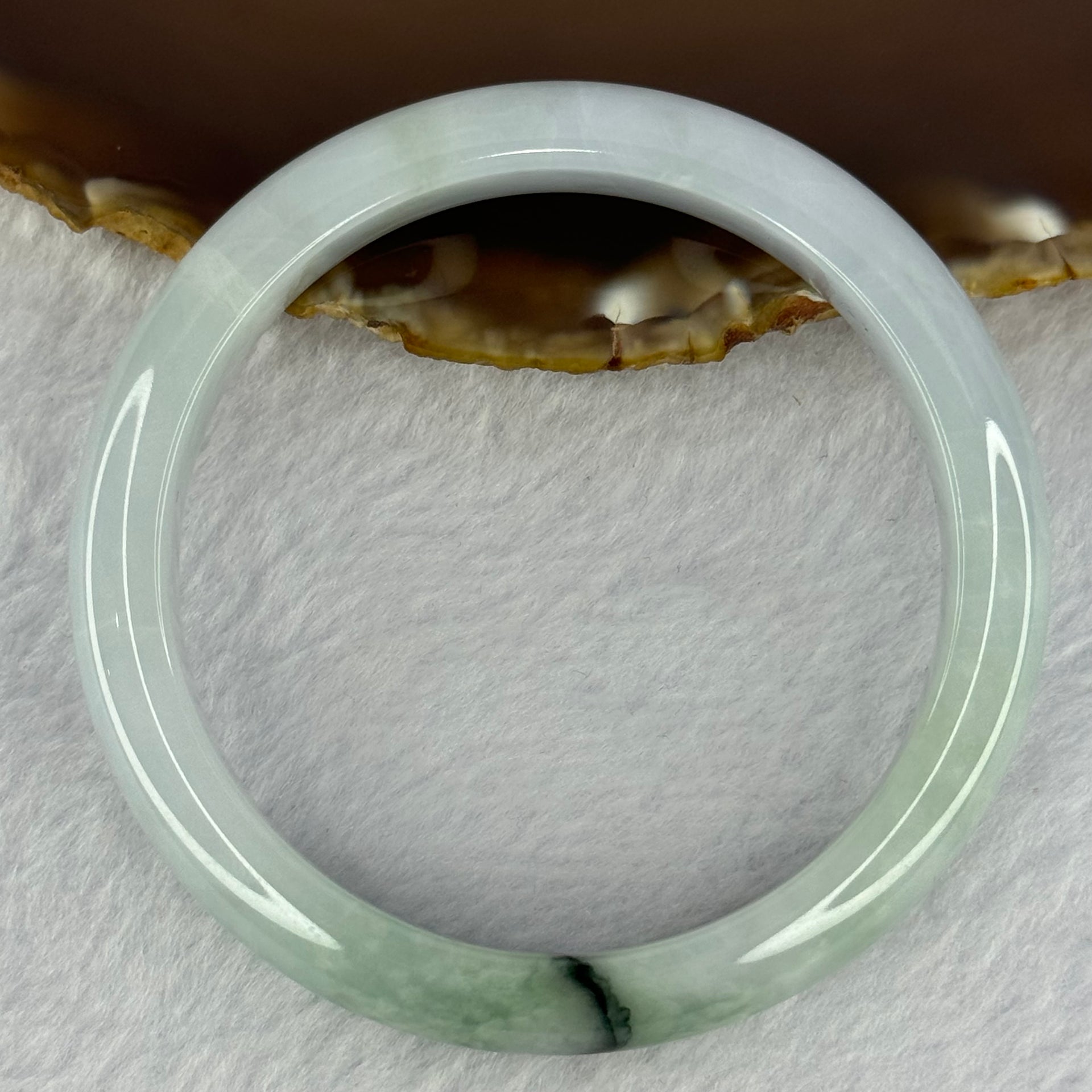 Type A Lavender with Light and Dark Green Patches Jadeite Bangle 48.57g Internal Diameter 58.2mm 11.1 by 8.0mm (Very Slight External Rough) - Huangs Jadeite and Jewelry Pte Ltd