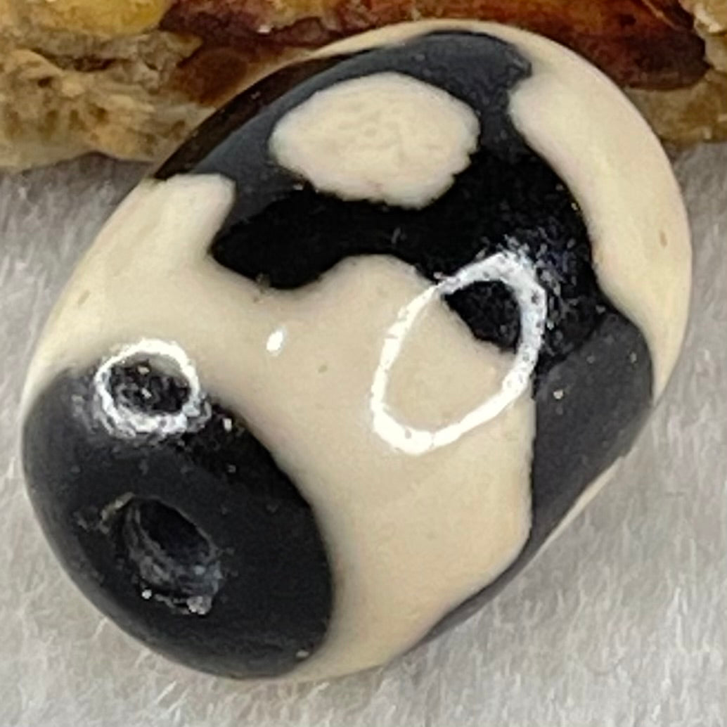 Natural Powerful Tibetan Old Oily Dark Brown With White Agate 3 Eyes Dzi Bead Heavenly Master (Tian Zhu) 三眼天诛 4.37g 17.4 by 12.9mm - Huangs Jadeite and Jewelry Pte Ltd