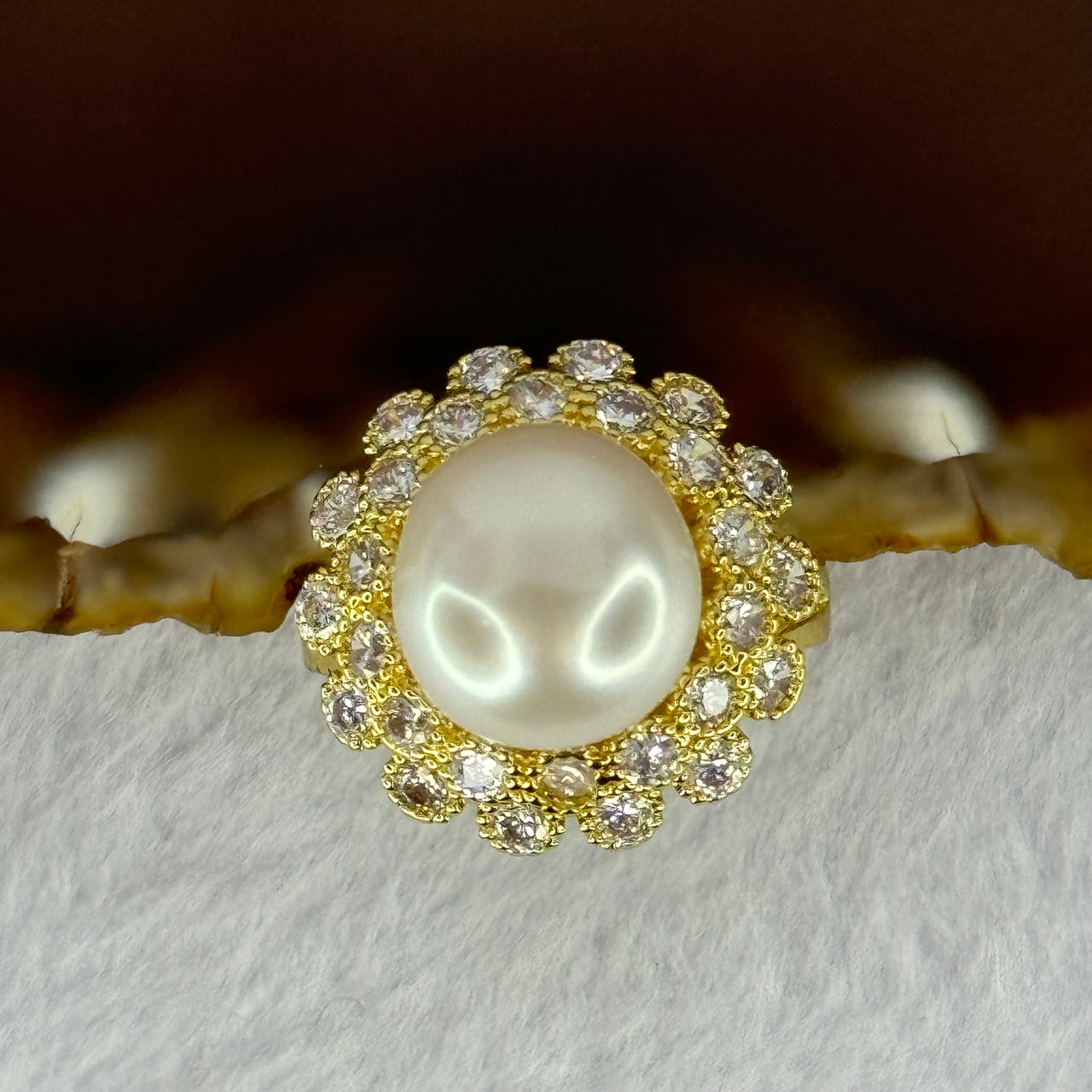 Natural Pearl in Sliver Gold Color Ring (Adjustable Size) 7.08g 11.7 by 11.1 by 7.5mm - Huangs Jadeite and Jewelry Pte Ltd