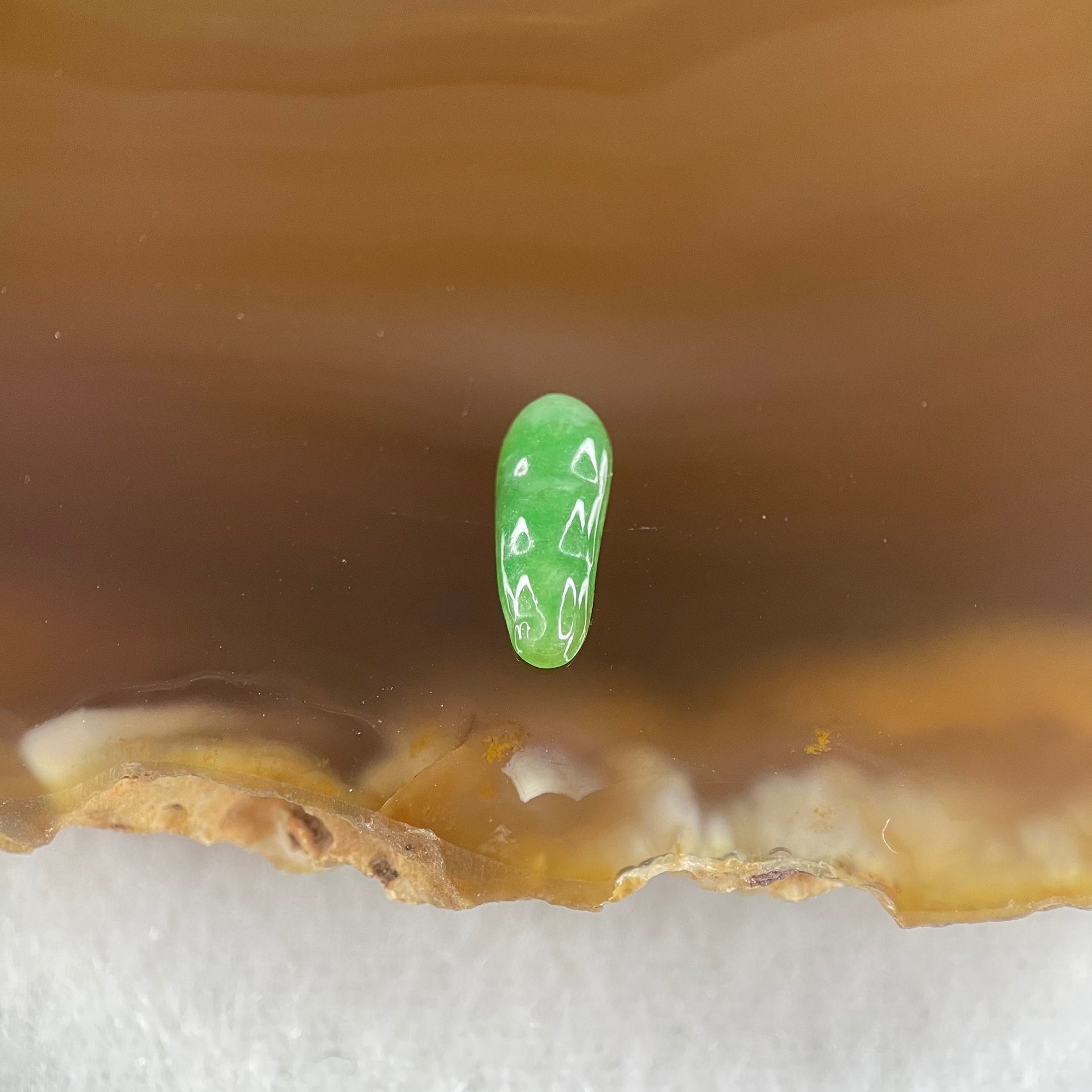 Type A Old Mine Full Green Jadeite Peapod Charm Stone For Setting 0.15g 10.3 by 4.0 by 2.0mm - Huangs Jadeite and Jewelry Pte Ltd