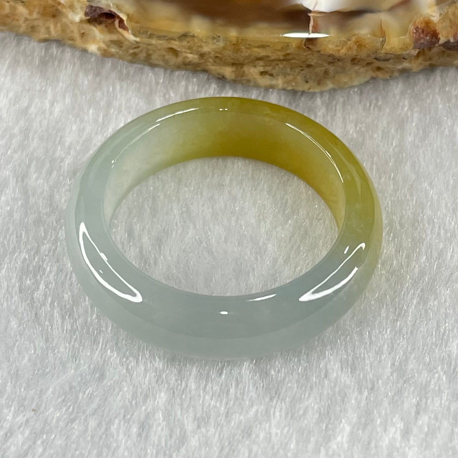 Type A Semi Icy Light Blueish Green with Yellow Patch Jadeite Ring 3.75g 6.1 by 3.5mm US9.1 HK20.2 - Huangs Jadeite and Jewelry Pte Ltd