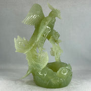 Natural Semi Icy Green Serpentine Phoenix on Pond and Flower Display 1,488.3g 175.0 by 230.0 by 129.0mm - Huangs Jadeite and Jewelry Pte Ltd
