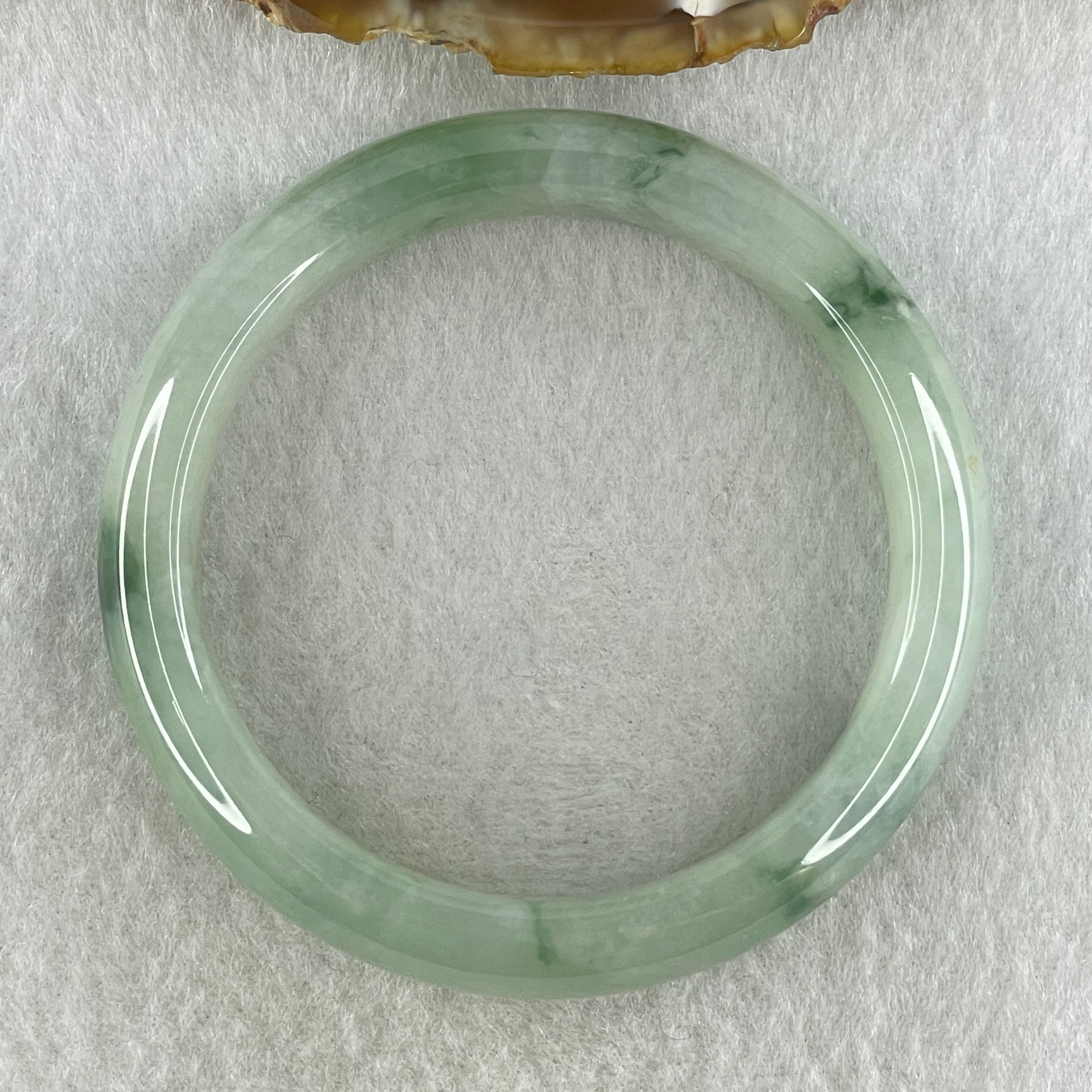 Type A Natural Jelly Light Green with Blueish Green Flora Piao Hua Jadeite Bangle 44.63g Inner Diameter 50.7mm 12.3 by 8.3mm (Internal Lines) - Huangs Jadeite and Jewelry Pte Ltd