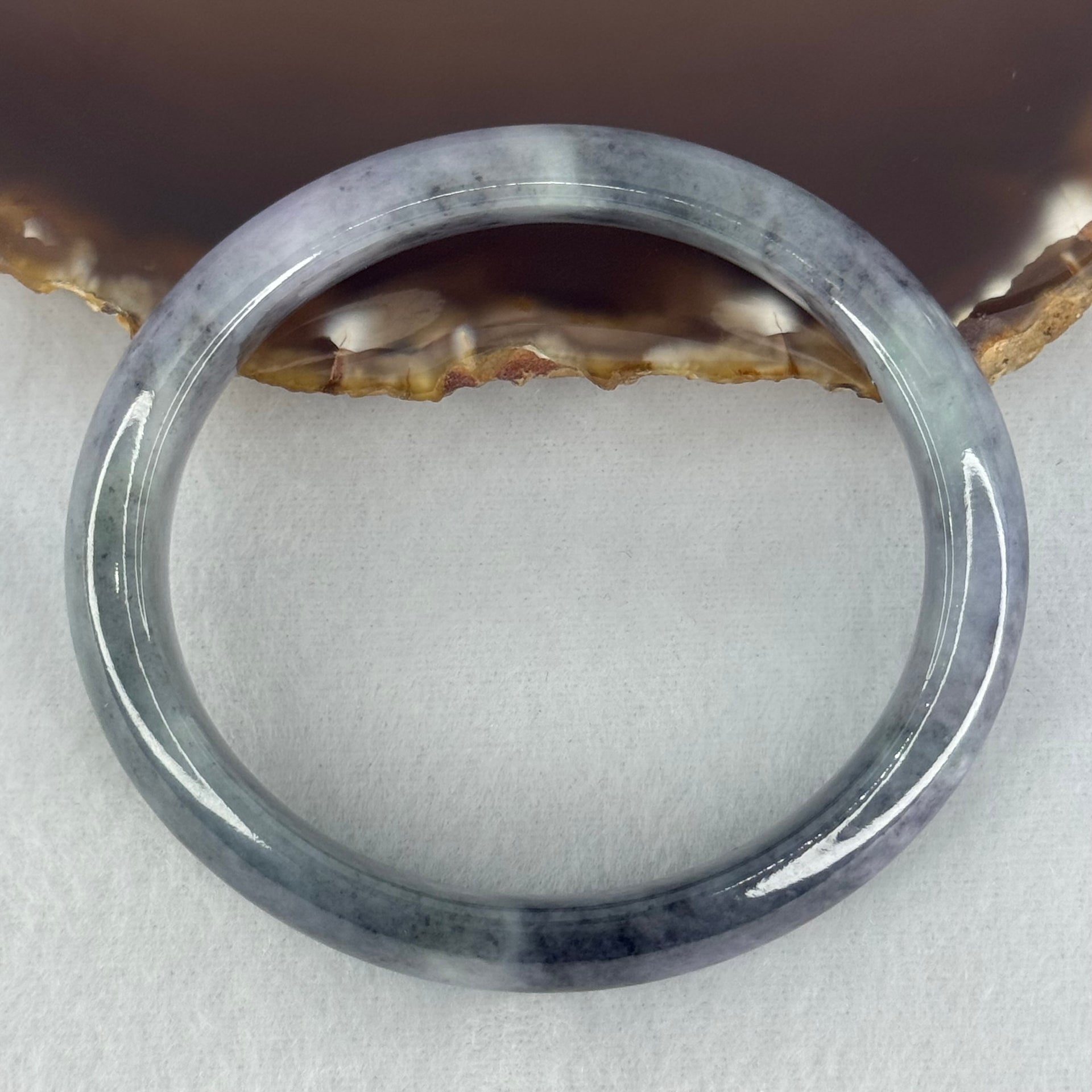 Type A Wuji Grey Black with Lavender Jadeite Oval Bangle Internal Diameter 57.8mm 48.41g 12.7 by 7.7mm (Very Slight Fine Internal Lines) - Huangs Jadeite and Jewelry Pte Ltd