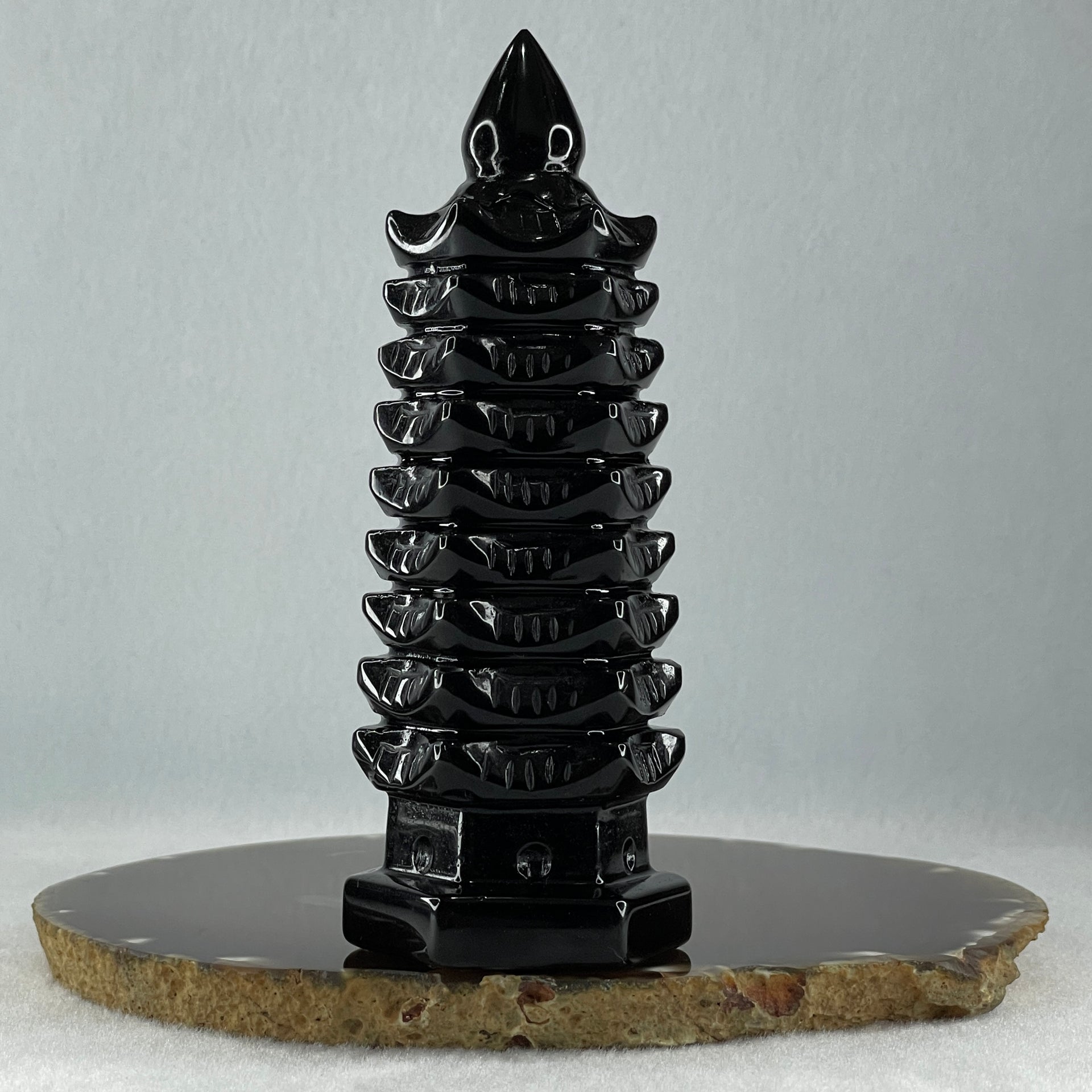 Black Obsidian Pagoda Display 289.4g 49.0 by 45.0 by 129.0mm - Huangs Jadeite and Jewelry Pte Ltd