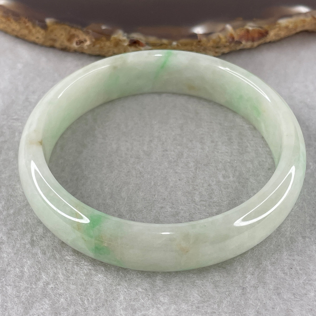Natural Type Light Green with Apple Green Piao Hua Jadeite Bangle 43.07g Inner Diameter 55.3mm 13.0 by 6.4mm (Slight Internal Line) - Huangs Jadeite and Jewelry Pte Ltd