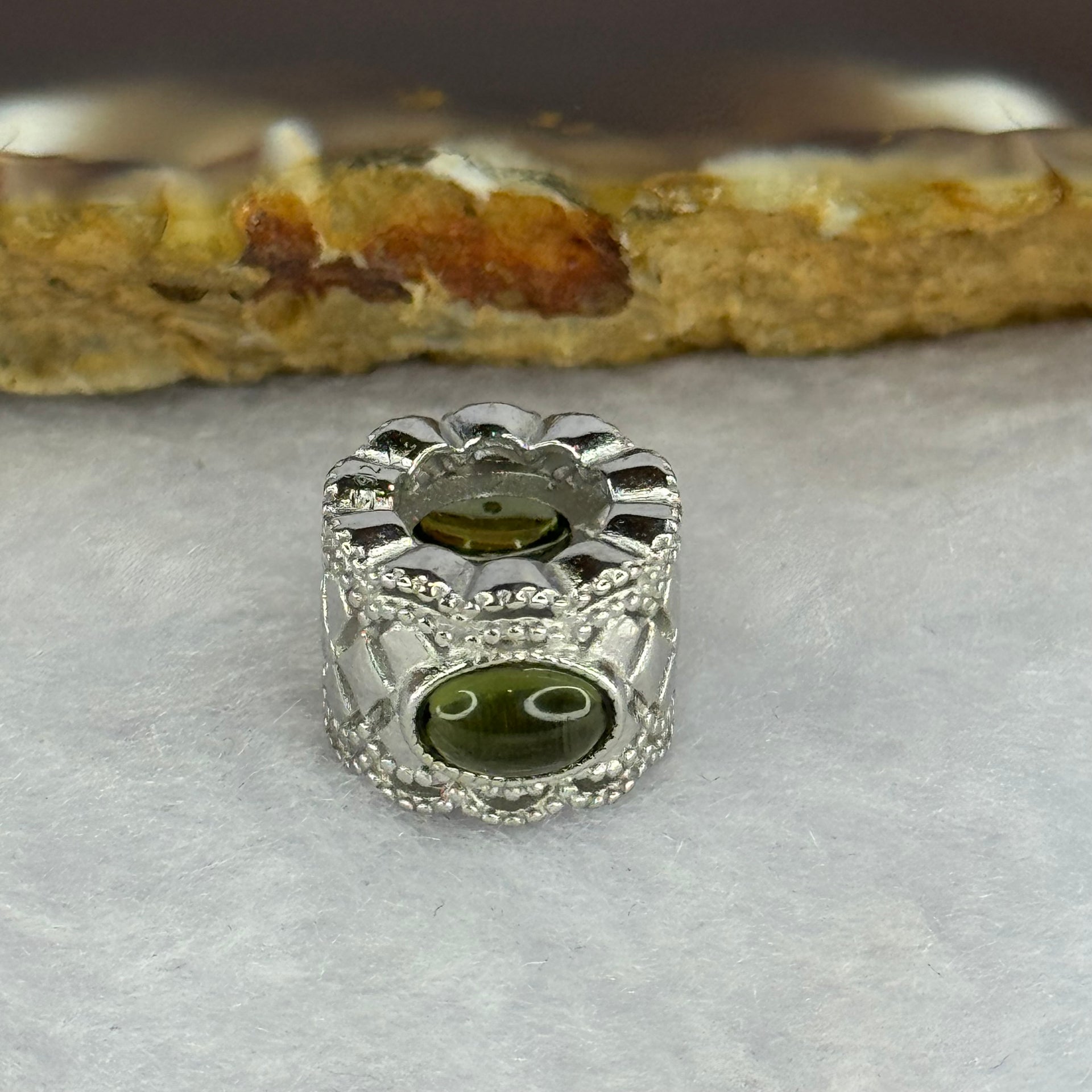 Natural Czech Republic Moldavite Meteorite Crystal in S925 Sliver Bracelet Charm 2.43g 15.1 by 11.9 by 9.4 / 6.7 by 3.8 by 2.0mm - Huangs Jadeite and Jewelry Pte Ltd