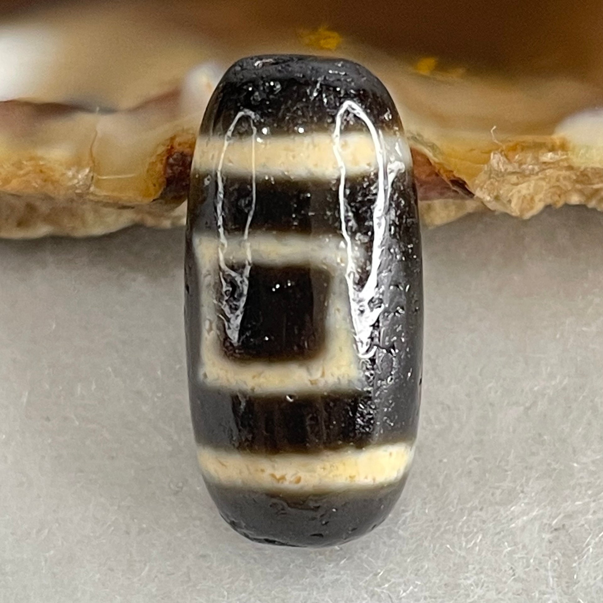 Natural Powerful Tibetan Old Oily Agate Sky Door Serenity 1 Eye Dzi Bead Heavenly Master (Tian Zhu) 一眼天诛 2.68g 19.2 by 9.5mm - Huangs Jadeite and Jewelry Pte Ltd