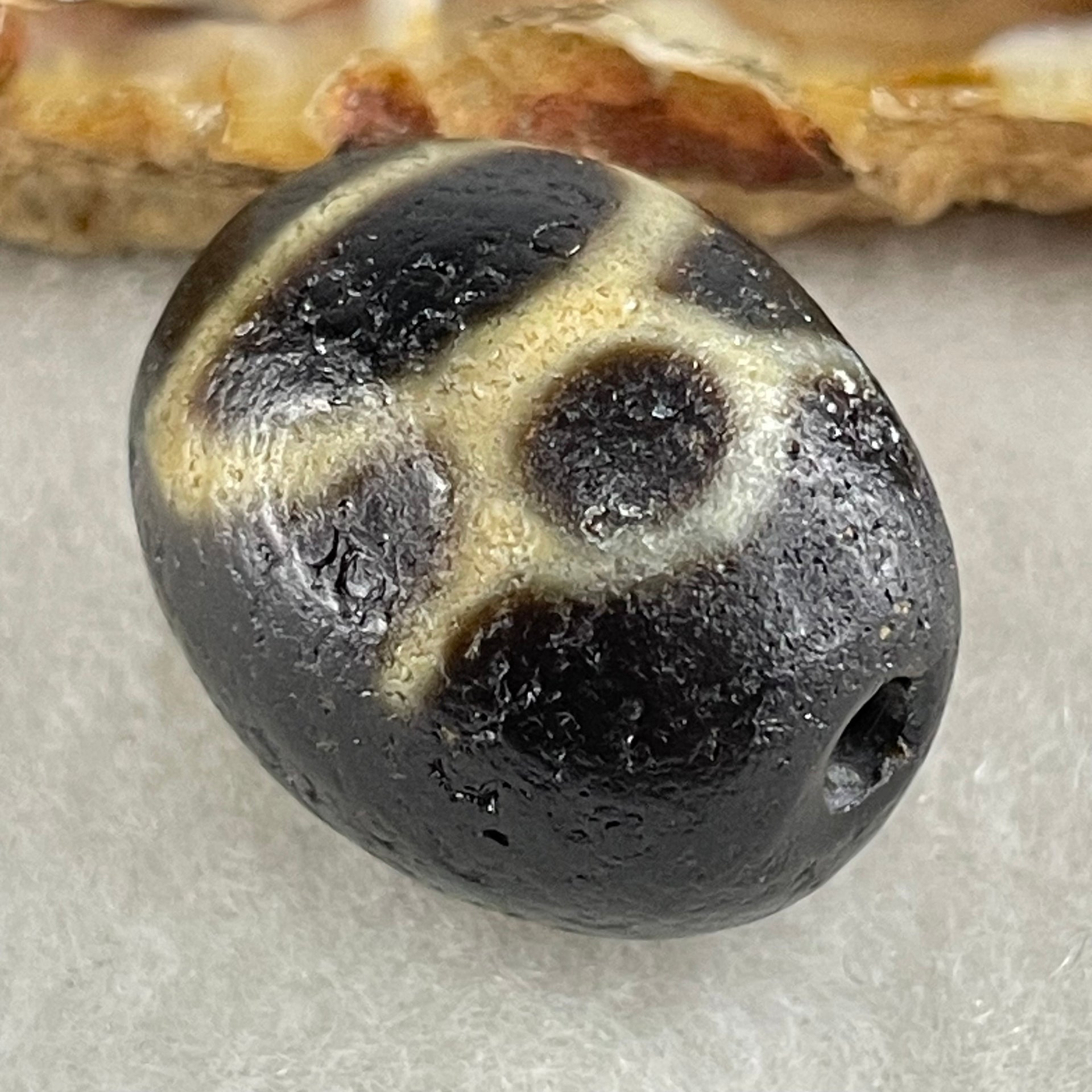 Natural Powerful Tibetan Old Oily Agate Double Cai Shen Dzi Bead Heavenly Master (Tian Zhu) 双财神长天珠 8.12g 20.8 by 16.8mm - Huangs Jadeite and Jewelry Pte Ltd