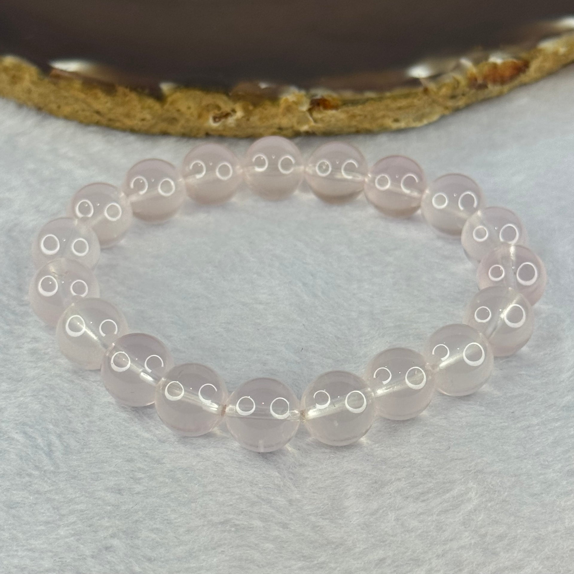 Natural Rose Quartz Beads Bracelet 天然玫瑰石英珠手链 28.99g 16.5cm 10.4mm 19 Beads - Huangs Jadeite and Jewelry Pte Ltd