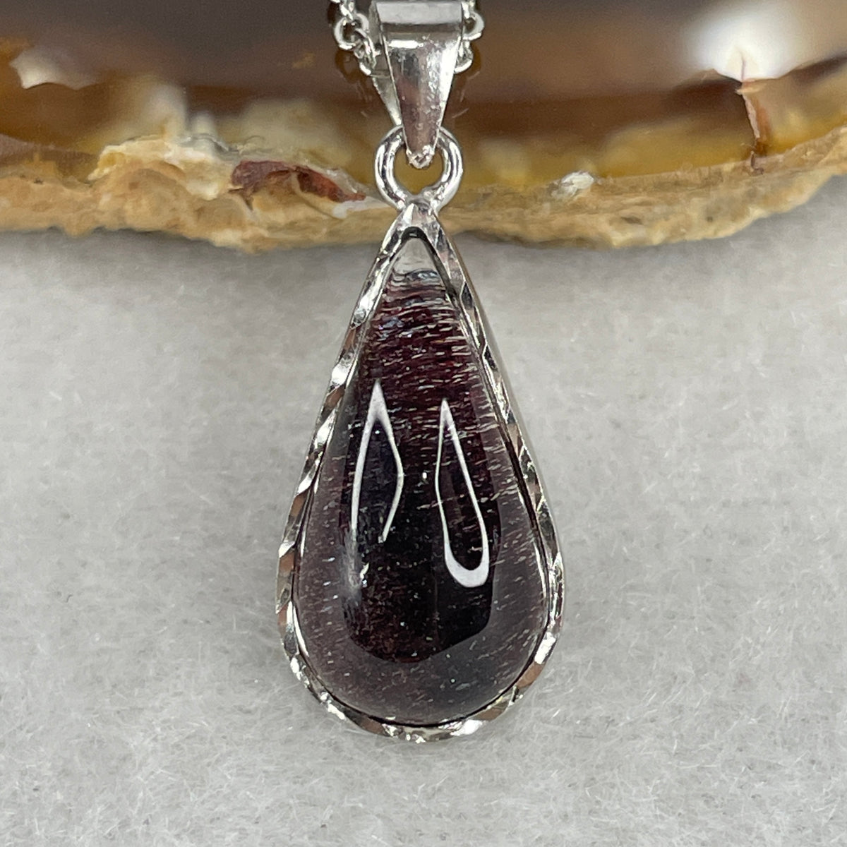 Collectors Grade Natural Fireworks Super 7 Crystal Teardrop Pendant | S925 Sterling Silver Clasp Necklace (3.42g | 38–42cm Adjustable Length | 16.6 × 8.8 × 6.3mm)