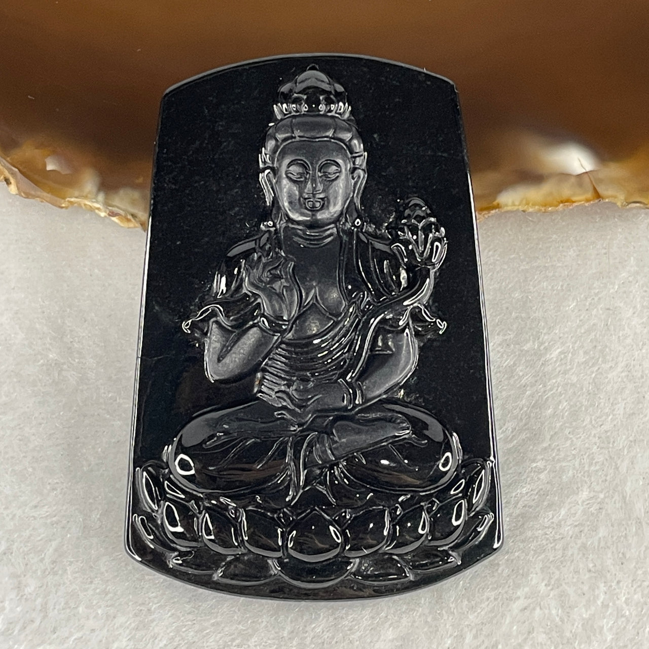 Protection, Peace and Compassion - Certified Natural Type A Black Omphacite Jadeite Guan Yin Pendant 24.16g 59.2 by 40.7 by 9.3mm