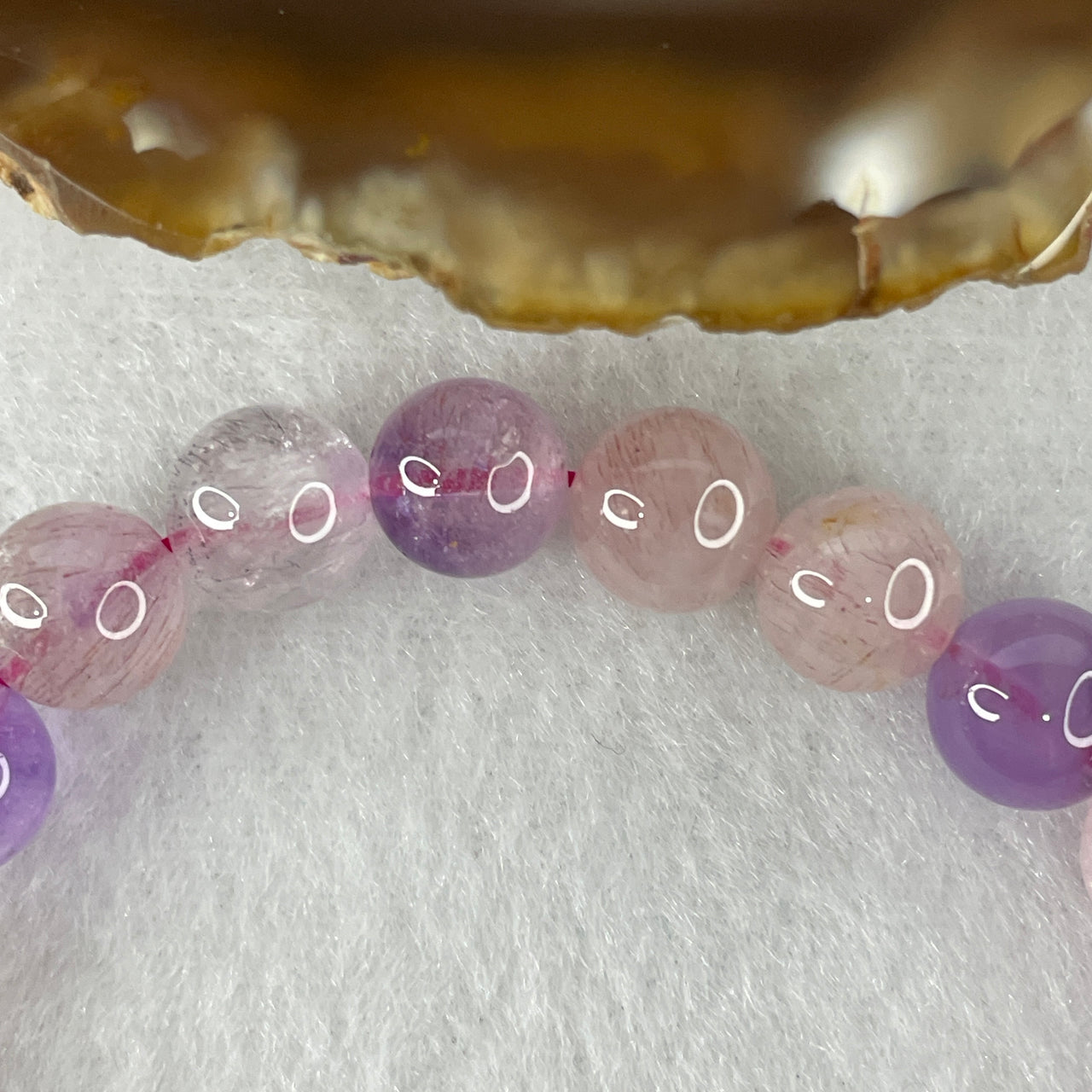 Certified Above-Average Grade Natural Super 7 Crystal Beads Bracelet | Fluid High-Clarity Showcase Strand | Authentic Sacred Seven Multi-Mineral Inclusions Quartz Spiritual Catalyst & Auric Shield Bracelet (18.33g | 16cm Length | 8.4mm | 24 Beads)