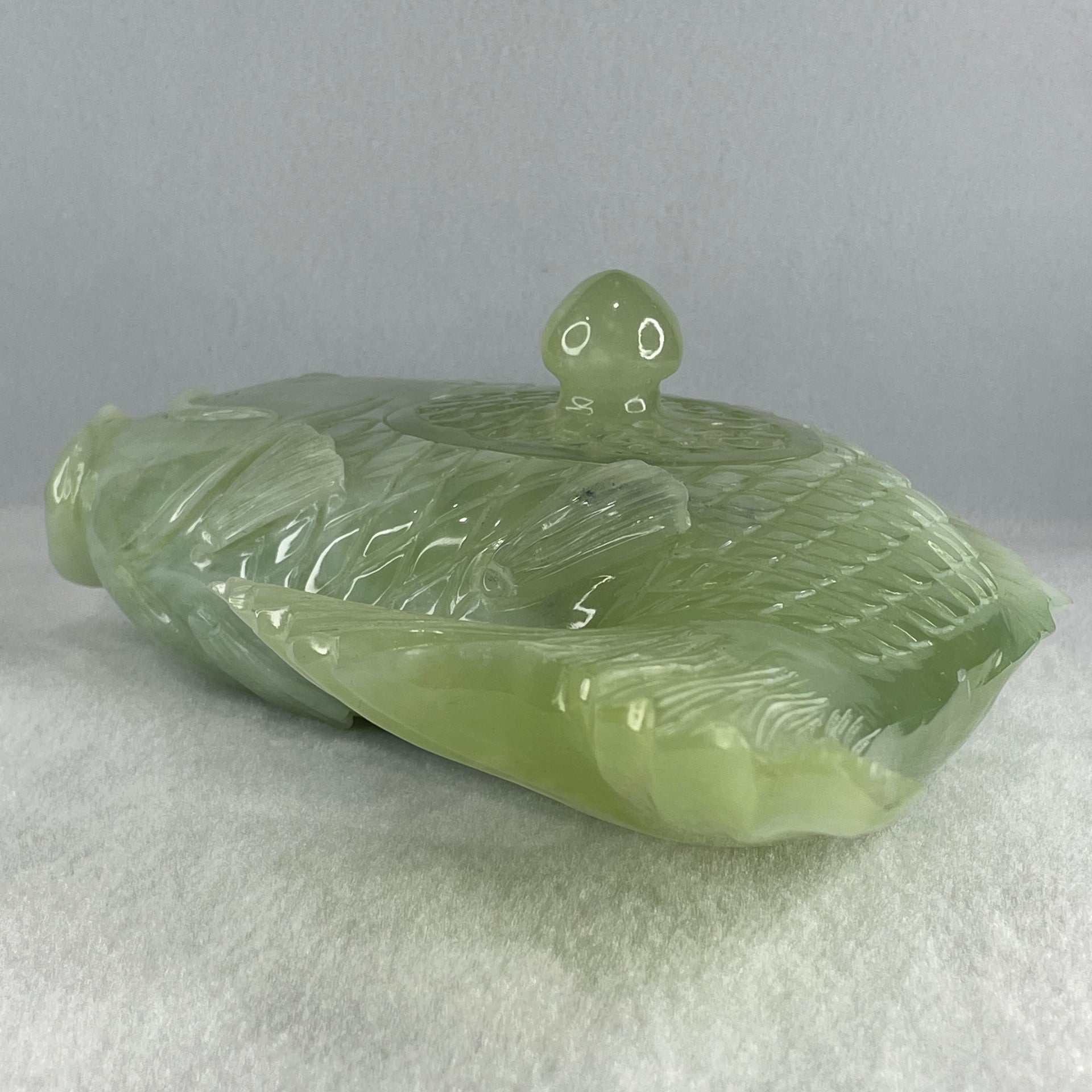 Natural Green with White Serpentine Carp Fish Pot Display 2,270.6g 285.0 by 182.0 by 90.0mm - Huangs Jadeite and Jewelry Pte Ltd