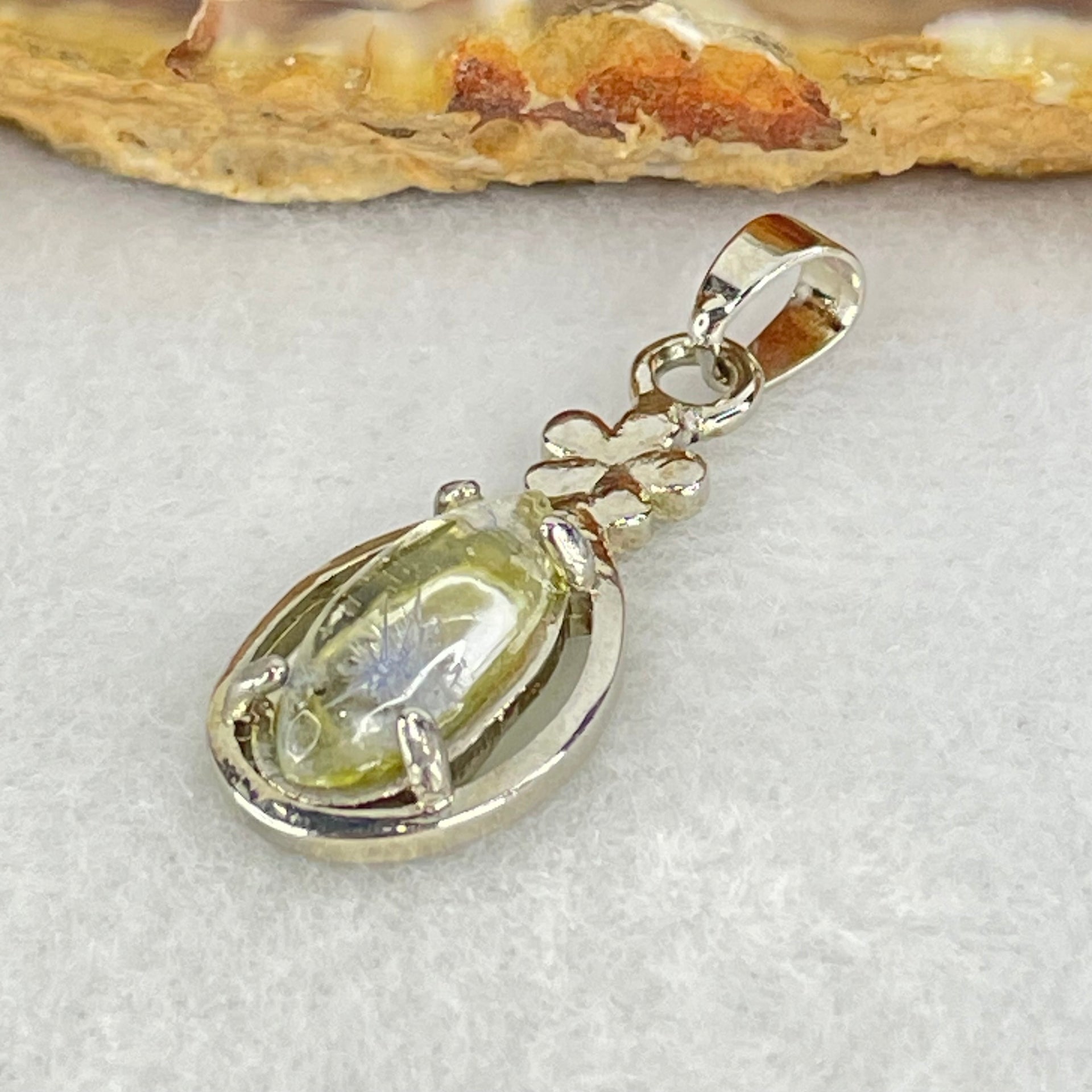 Good Grade Rare Natural Blue Dumortierite Rutilated Quartz in S925 Pendant 2.02g 12.7 by 5.2 by 3.5mm - Huangs Jadeite and Jewelry Pte Ltd