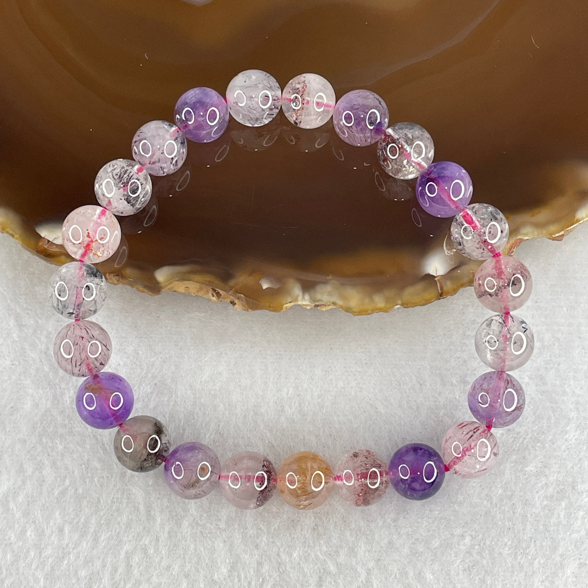 Certified Above Average Grade Natural Super 7 Crystal Beads Bracelet | 8.8mm Sacred 7-Mineral Synergy Power (20.24g | 16.5cm Wrist Sizing | 23 Beads)