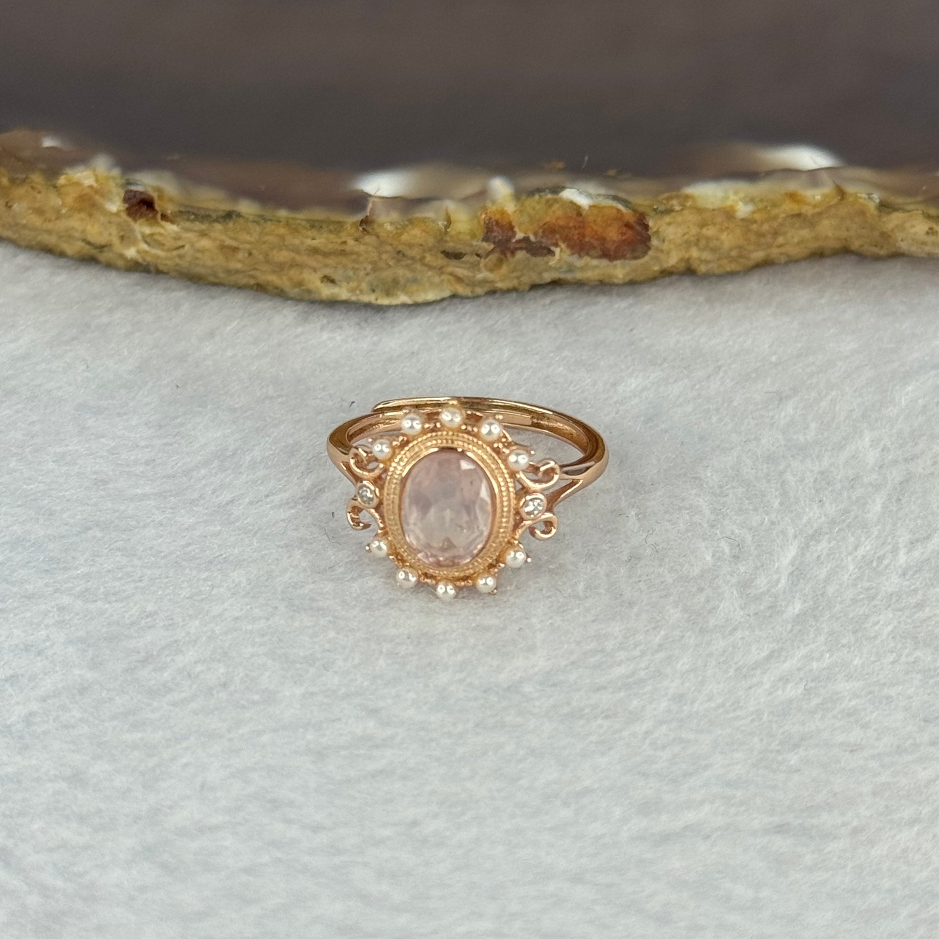 Natural Morganite in 925 Sliver Rose Gold Color Ring (Adjustable Size) 2.39g 7.8 by 6.6 by 4.6mm - Huangs Jadeite and Jewelry Pte Ltd