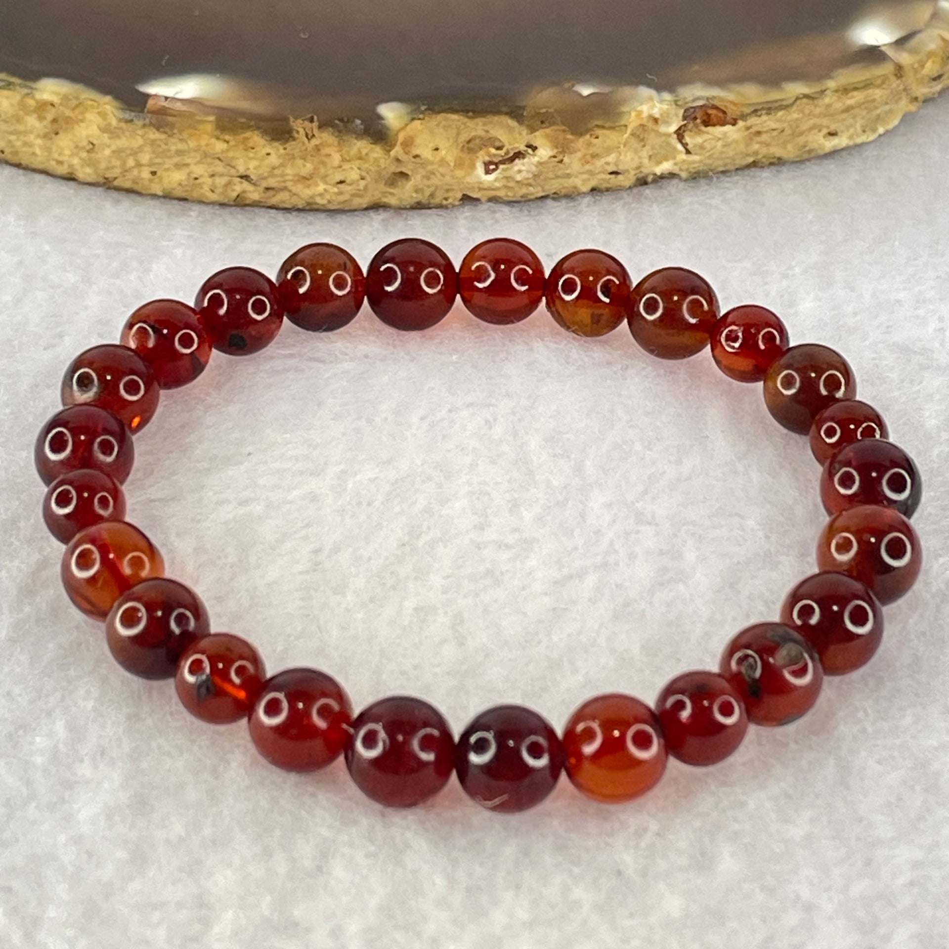 Natural Blood Red Amber Beads Bracelet 4.78g 14.5cm 7.3mm 25 Beads - Huangs Jadeite and Jewelry Pte Ltd