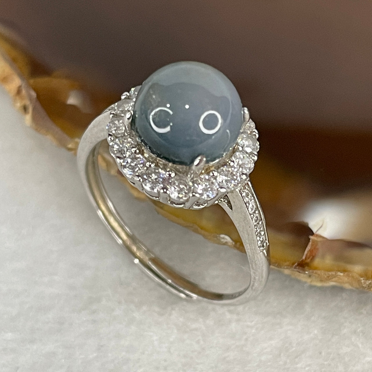 Type A Icy Blueish-Green Jadeite High-Dome Cabochon Ring | Liquid-Glass Translucent Cushion Orb | Solid S925 Sterling Silver Setting | Smart Adjustable Sizing (2.91g 8.7x6.0mm)