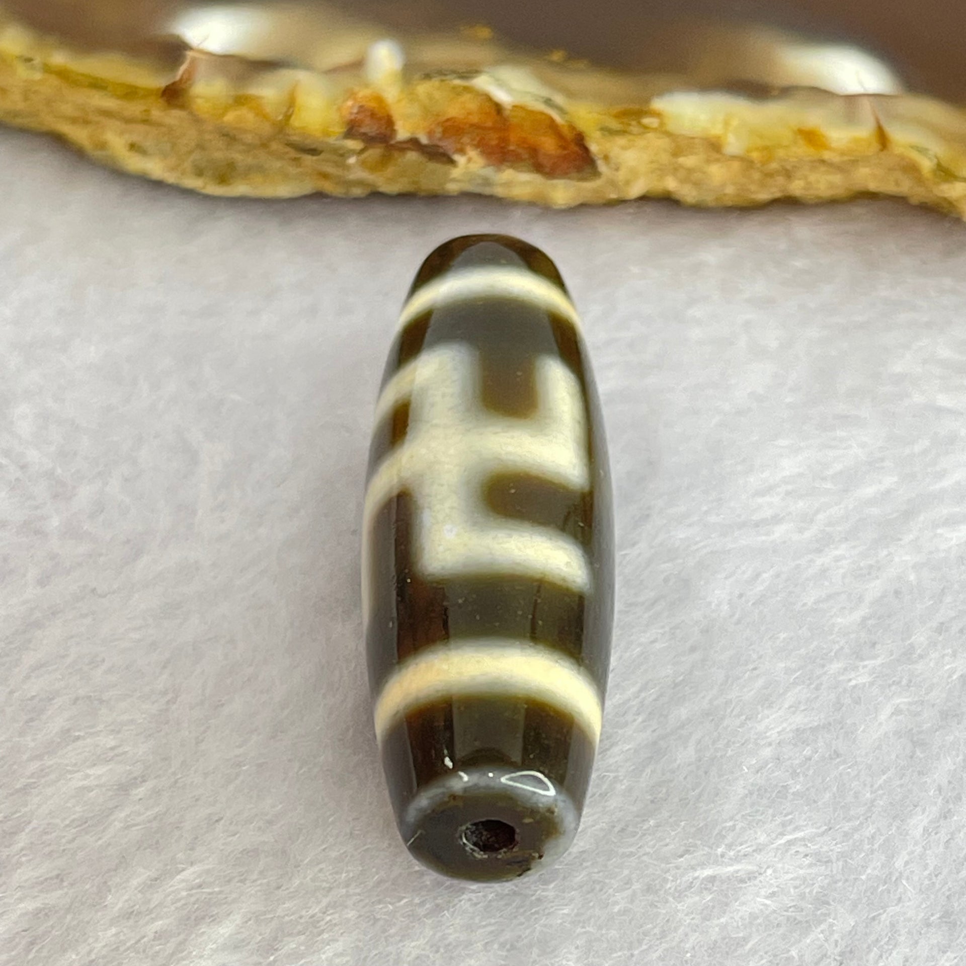 Natural Powerful Tibetan Old Oily Agate 1 Eye With Swastika Dzi Bead (Hotu Dzi) 7.56g 36.4 by 11.5mm - Huangs Jadeite and Jewelry Pte Ltd