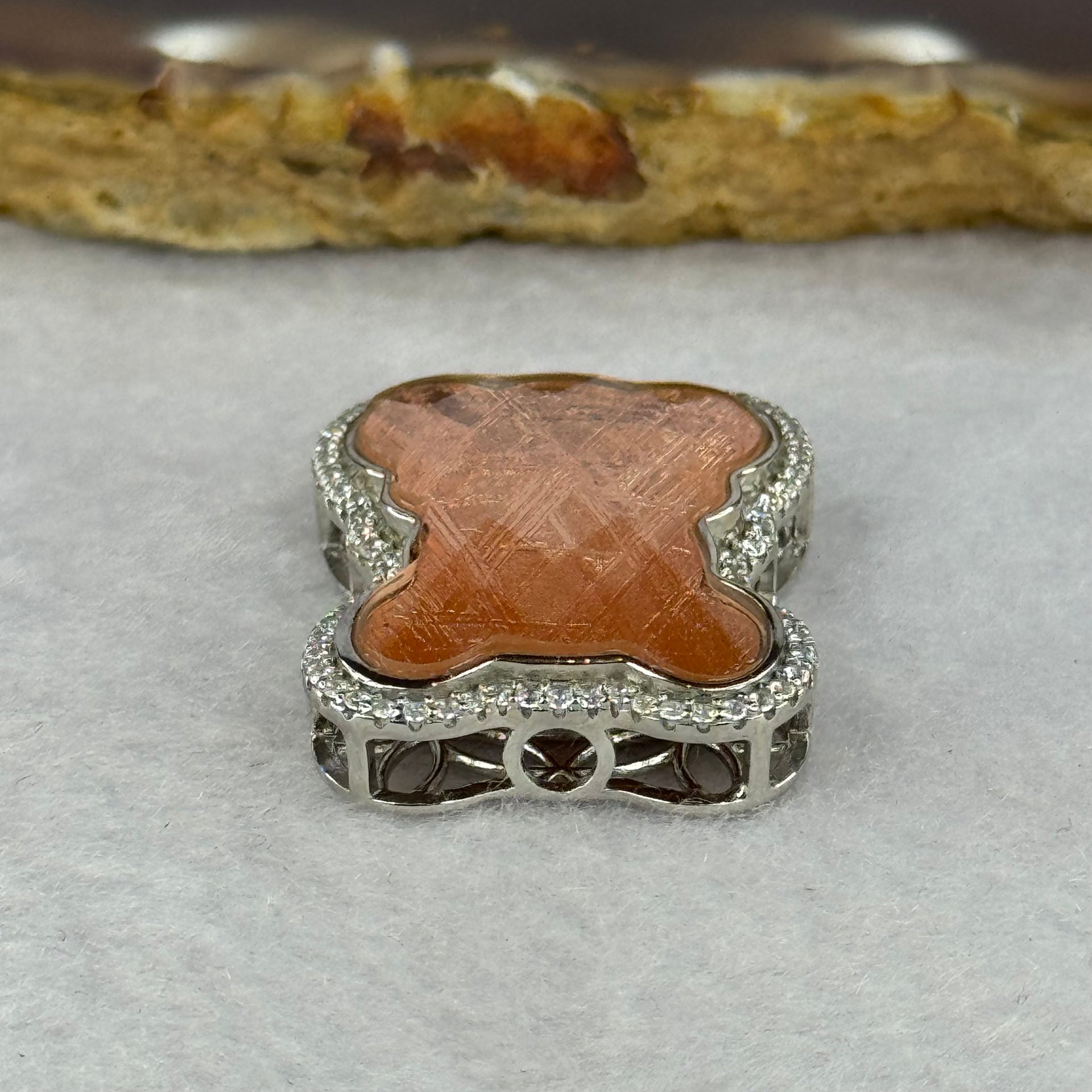 Natural Meteorite Bear Charm in S925 Silver with Crystals For Necklace / Bracelet (Rose Gold Color) 7.47g by 26.2 by 21.4 by 8.4mm - Huangs Jadeite and Jewelry Pte Ltd