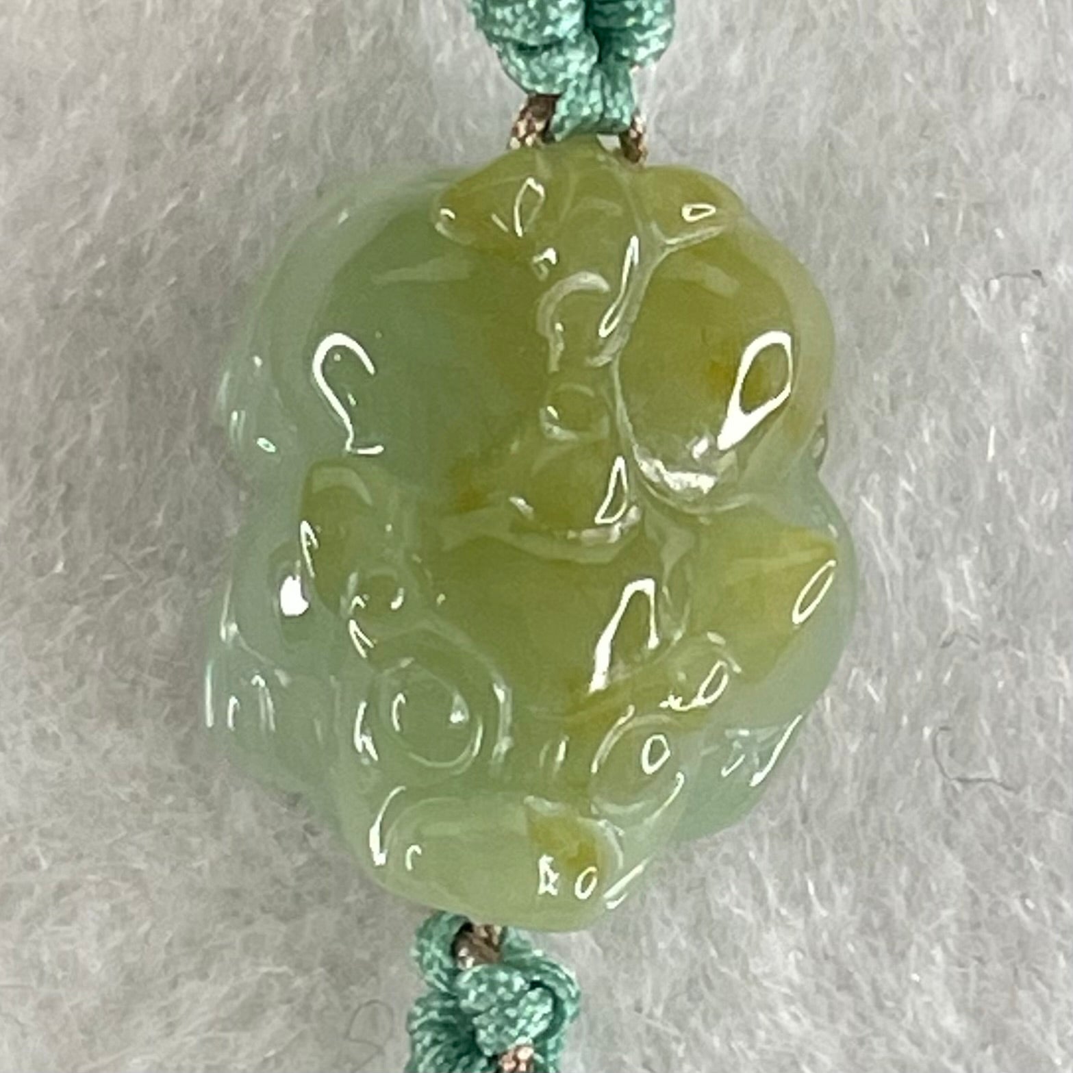 Type A Blueish Green with Yellow Jadeite Male Pixiu String Bracelet 3.31g 13cm 15.9 by 13.6 by 9.4mm - Huangs Jadeite and Jewelry Pte Ltd