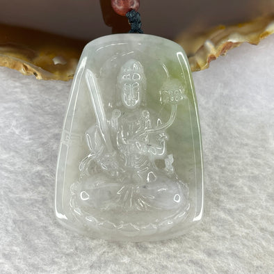 Type A Semi Icy Light Greyish Lavender with Green and Yellow Patches Jadeite Manjushri Guan Yin Pendent 42.28g by 46.3 by 33.7 by 9.4 mm - Huangs Jadeite and Jewelry Pte Ltd