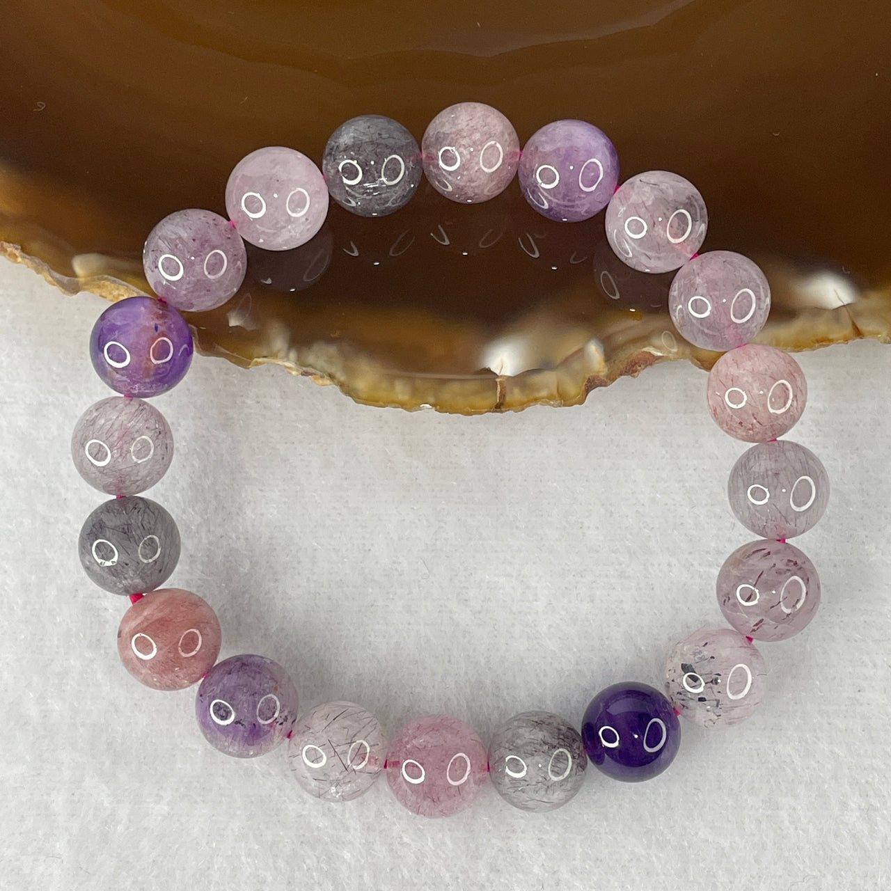 Certified Above-Average Grade Natural Super 7 Crystal Beads Bracelet | Bold High-Mass Trophy Strand | Authentic Sacred Seven Multi-Mineral Inclusions Quartz Spiritual Catalyst & Auric Shield Bracelet (24.62g | 16cm Length | 9.7mm | 20 Beads)