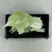 Natural Green Serpentine Javan Mynah Birds on Tree with Wooden Stand Display 430.6g 137.0 by 190.0 by 75.0mm - Huangs Jadeite and Jewelry Pte Ltd