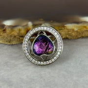 Natural Meteorite Powerful Energy Spinning Purple with Yellow Heart Charm in S925 Silver with Crystals For Necklace / Bracelet 2.85g 15.8 by 7.0mm - Huangs Jadeite and Jewelry Pte Ltd