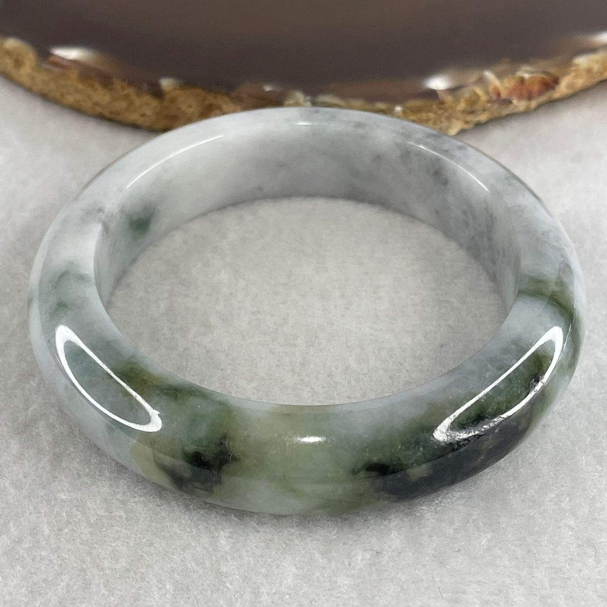 Natural Type Lavender with Wuji Grey and Dark Green Piao Hua Jadeite Bangle 70.71g Inner Diameter 55.4mm 14.0 by 9.5mm (Slight External Rough) - Huangs Jadeite and Jewelry Pte Ltd