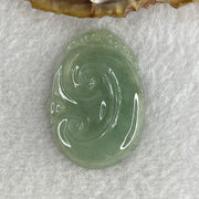 Natural Type A Semi Icy Green Jadeite Monkey on Ruyi Pendant 6.96g 37.6 by 25.5 by 4.4mm - Huangs Jadeite and Jewelry Pte Ltd