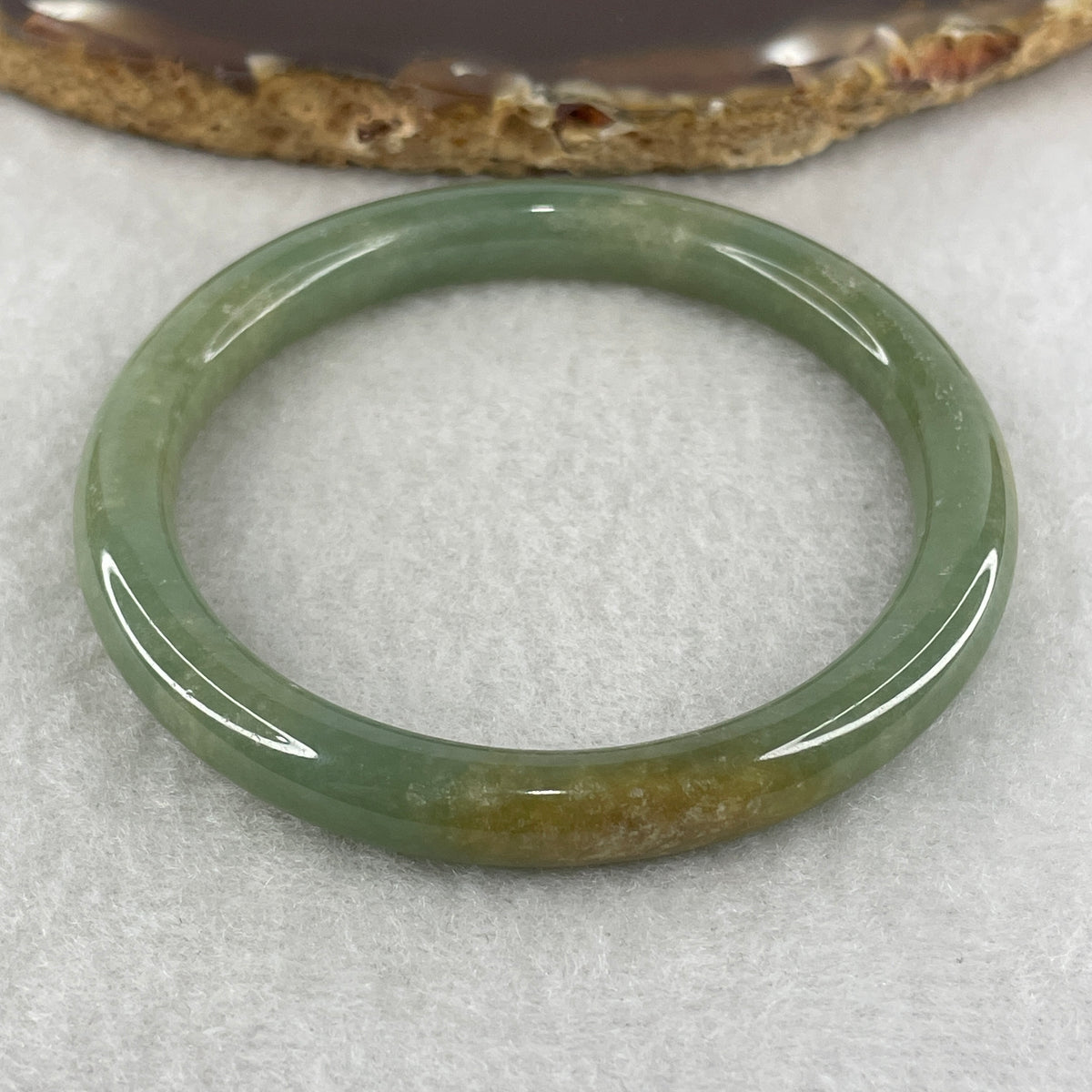 Natural Type A Green with Yellowish Jadeite Full Round Ding Dang Bangle |(24.55g | 50.9mm Inner Diameter | 7.4 x 7.0mm | Close to Perfect | Dual Wealth & Imperial Fortune Anchor, Abundance & Sovereign Bangle) - Huangs Jadeite and Jewelry Pte Ltd