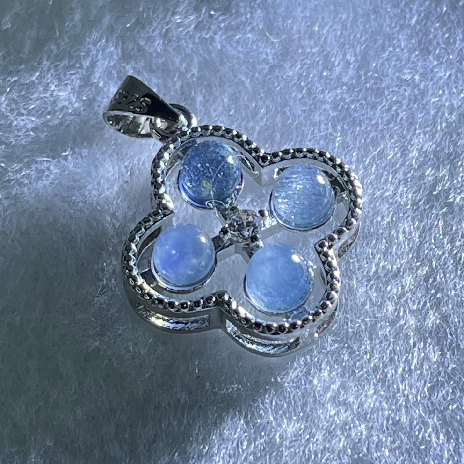 Above Average Grade Rare Natural Blue Dumortierite Rutilated Quartz in S925 Four Leaf Clover Pendant 2.21g 4.0mm 4pcs - Huangs Jadeite and Jewelry Pte Ltd