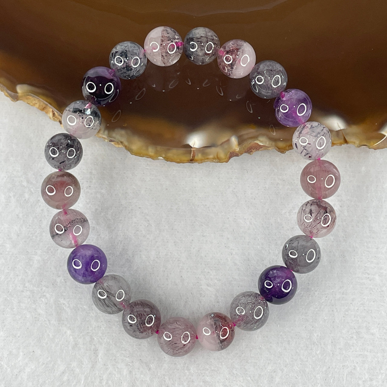 Certified Above-Average Grade Natural Super 7 Crystal Beads Bracelet | High-Fluidity Crystalline Strand | Authentic Sacred Seven Multi-Mineral Inclusions Quartz Spiritual Catalyst & Auric Shield Bracelet (19.98g | 15.5cm Length | 8.9mm | 22 Beads)