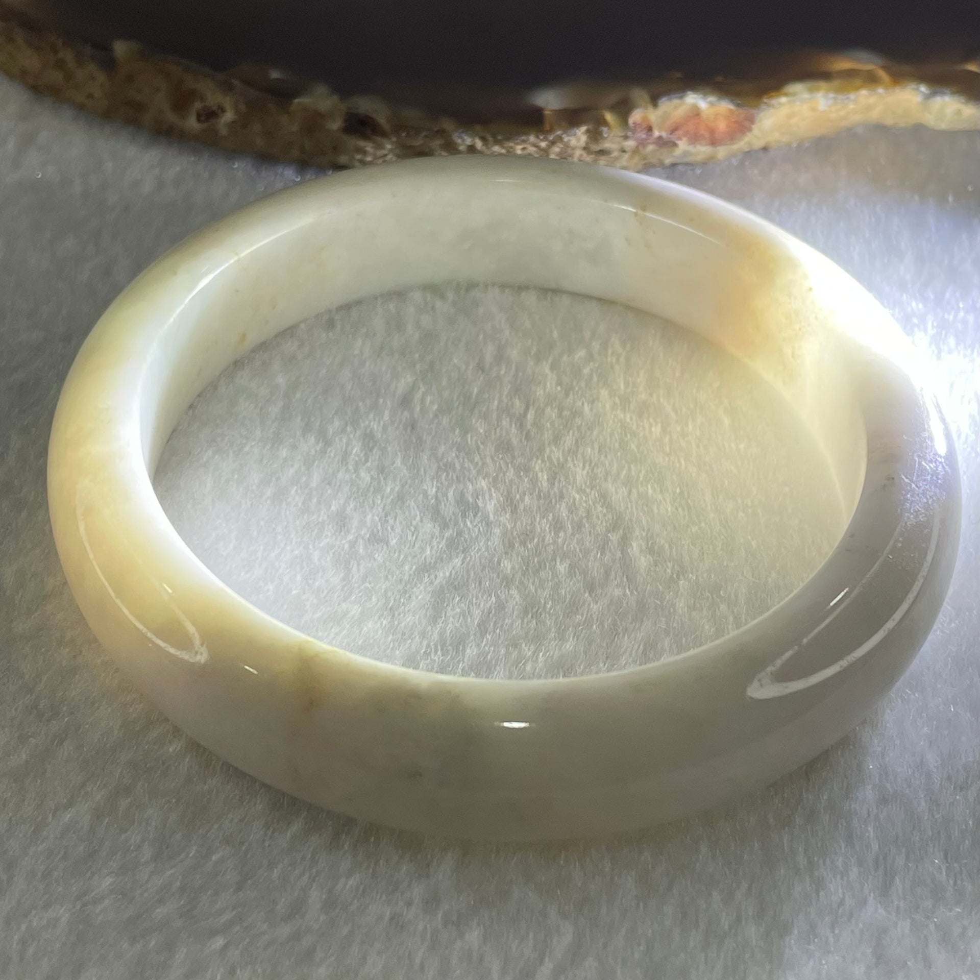 Type A Faint Lavender Green to White Jadeite Bangle 61.55g Internal Diameter 58.3mm 13.0 by 8.5mm (Slight External Roughs and Internal Lines) - Huangs Jadeite and Jewelry Pte Ltd