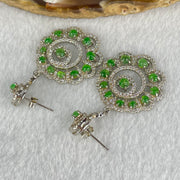 Type A Icy Green Jadeite Cabochon With Crystals in S925 Sliver Earrings 8.92g 3.5 by 1.5mm - Huangs Jadeite and Jewelry Pte Ltd